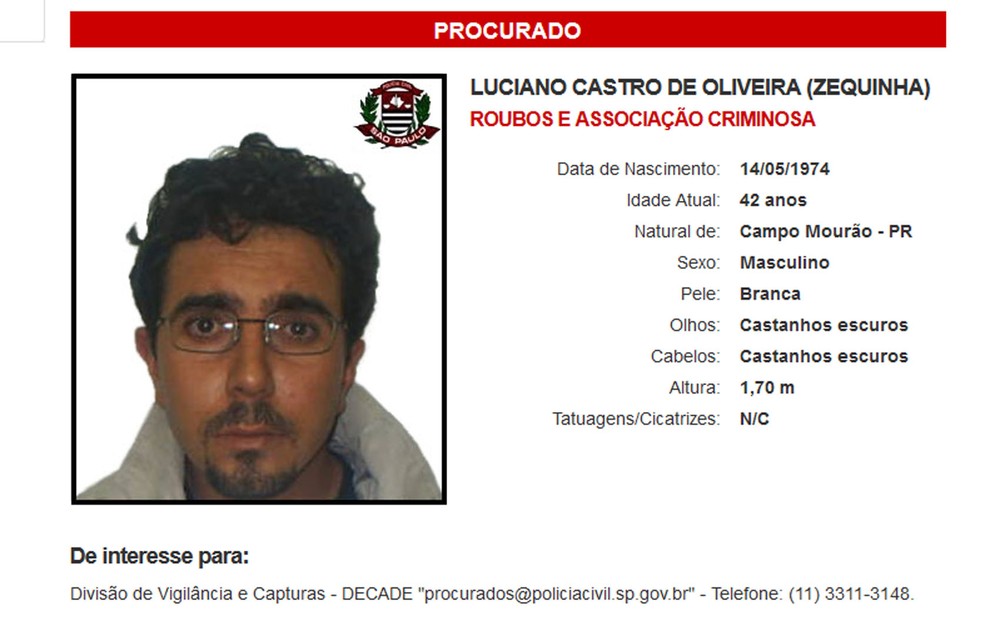 Número um da lista dos mais procurados de SP chefia quadrilha que atacou carro-forte no interior