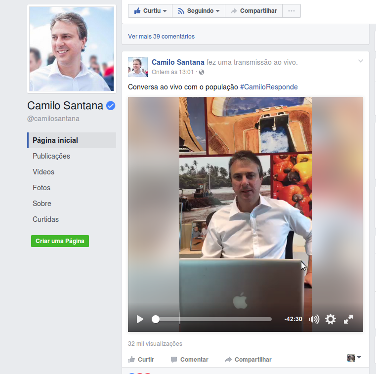 Facebook. Camilo trabalha para aumentar popularidade