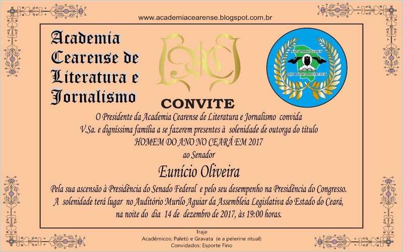 Eunício será homenageado como “o homem do ano no Ceará em 2017”