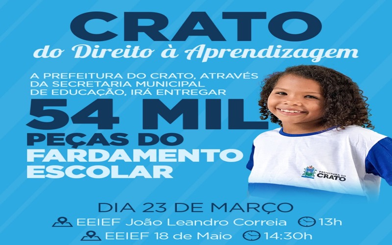 Estudantes da rede pública de ensino do Crato recebem nesta sexta, novo fardamento escolar