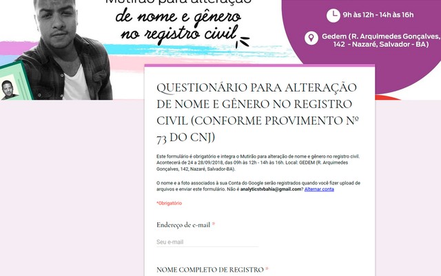 Pessoas trans acima de 18 anos têm até 14 de setembro para se inscrever no primeiro mutirão para mudança de nome do MP-BA