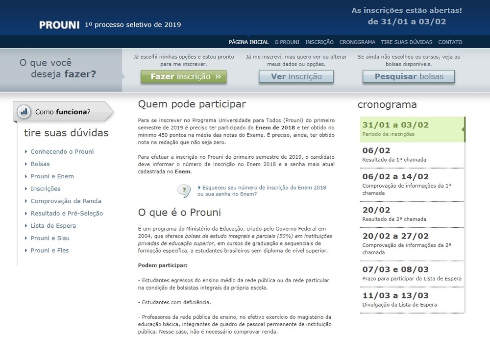 Prouni 2019 recebeu inscrições de quase 950 mil candidatos
