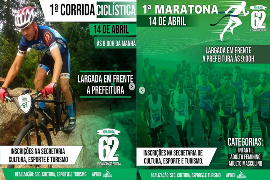 Corrida ciclística e maratona serão realizados em Nova Olinda em comemoração os 62 anos do município