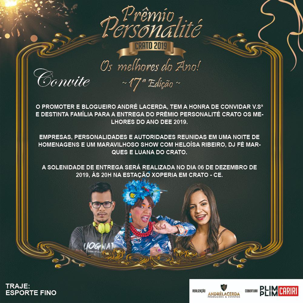 Prêmio Personalité 2019 homenageará empresas e autoridades do Cariri
