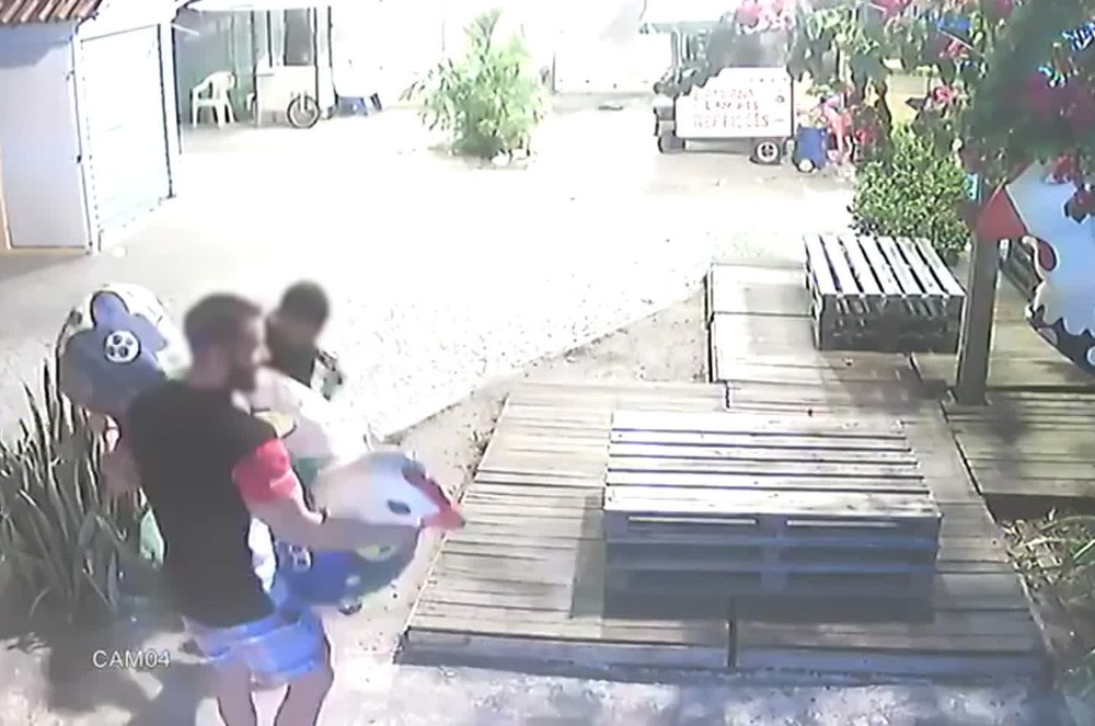Dupla leva estátua de galinha em espaço cultural de Porto de Galinhas