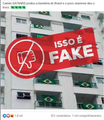 FAKE NEWS – Imagem de sacada de prédio com bandeiras do Brasil não é no Ceará