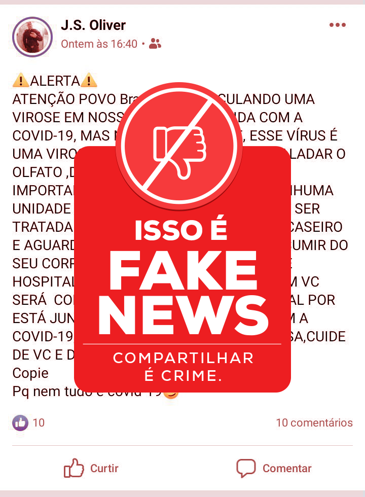 É falsa a notícia de circulação de novo vírus com sintomas da Covid-19