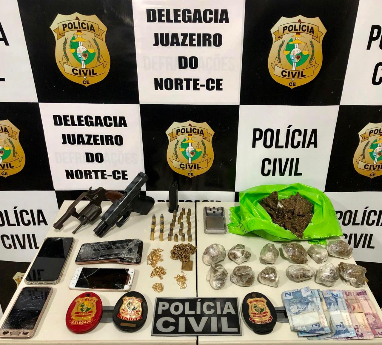 Operação da Polícia Civil prende quatro suspeitos e apreende armas e drogas em Juazeiro do Norte
