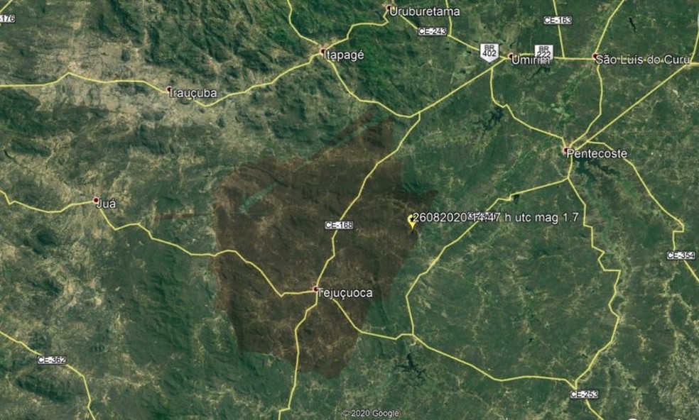 Segundo tremor de terra no mesmo dia no Ceará é registrado em Tejuçuoca, com magnitude 1,7