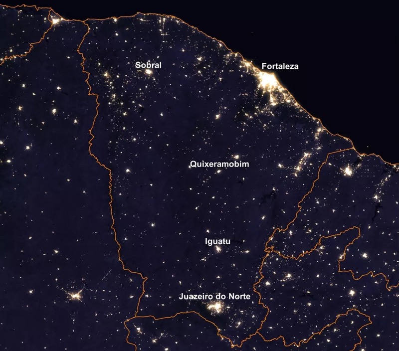 Foto da Nasa mostra iluminação noturna do Ceará vista do espaço