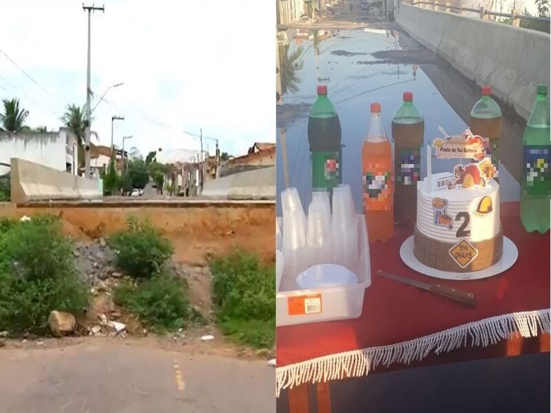 Moradores de Juazeiro do Norte ‘celebram’ aniversário de obra suspensa há 2 anos no município