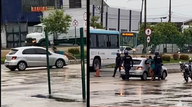 Mulher é traída, flagra ato, se joga em carro e é carregada pelo veículo