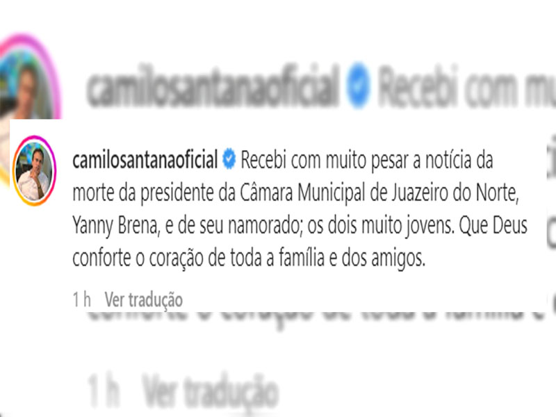 Ministro Camilo Santana lamenta morte da vereadora Yanny Brena