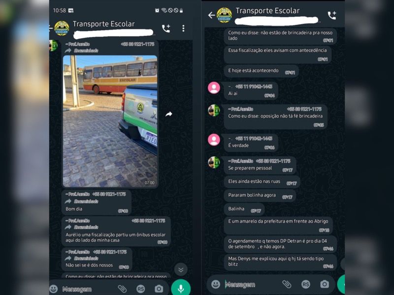 Exclusivo: Secretário de Educação de Araripe divulga blitz do Detran no transporte escolar em grupo de WhatsApp