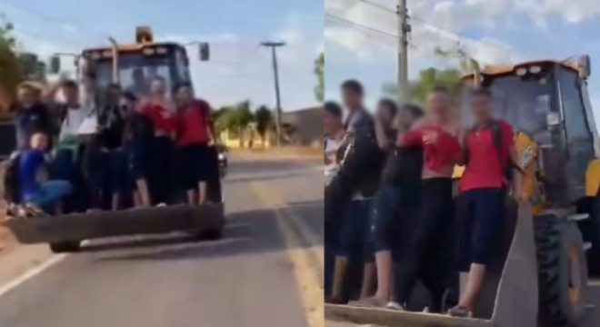 Vídeo: estudantes pegam carona em pá carregadeira na cidade de Tarrafas