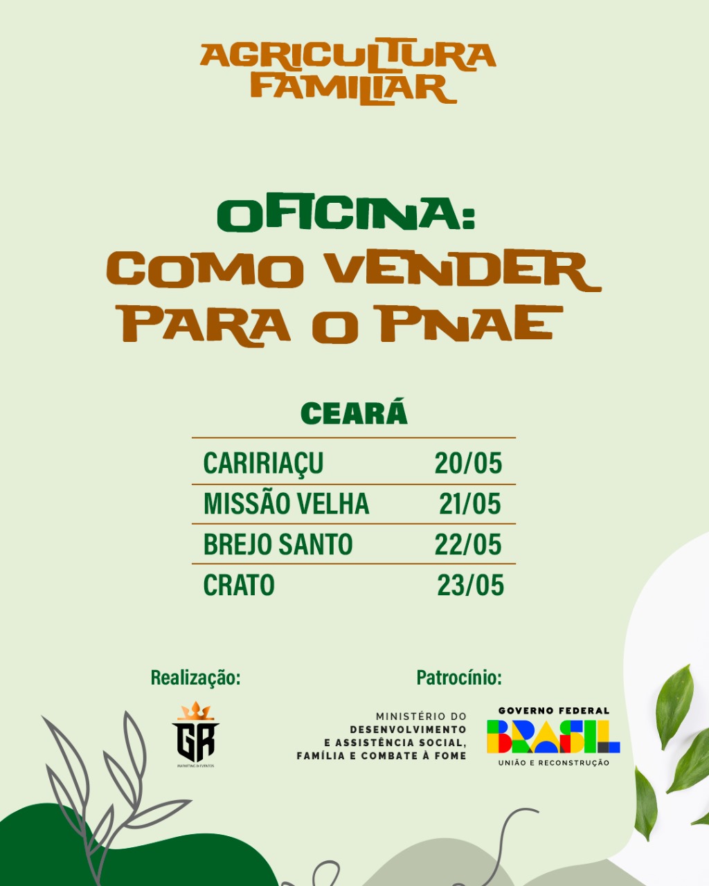ATENÇÃO, AGRICULTOR FAMILIAR! PARTICIPE DA OFICINA “COMO VENDER PARA O PROGRAMA NACIONAL DE ALIMENTAÇÃO ESCOLAR” PNAE