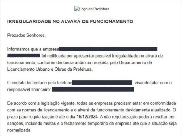 Secretaria de Finanças de Juazeiro do Norte esclarece e-mails falsos sobre “Irregularidade no alvará de funcionamento”