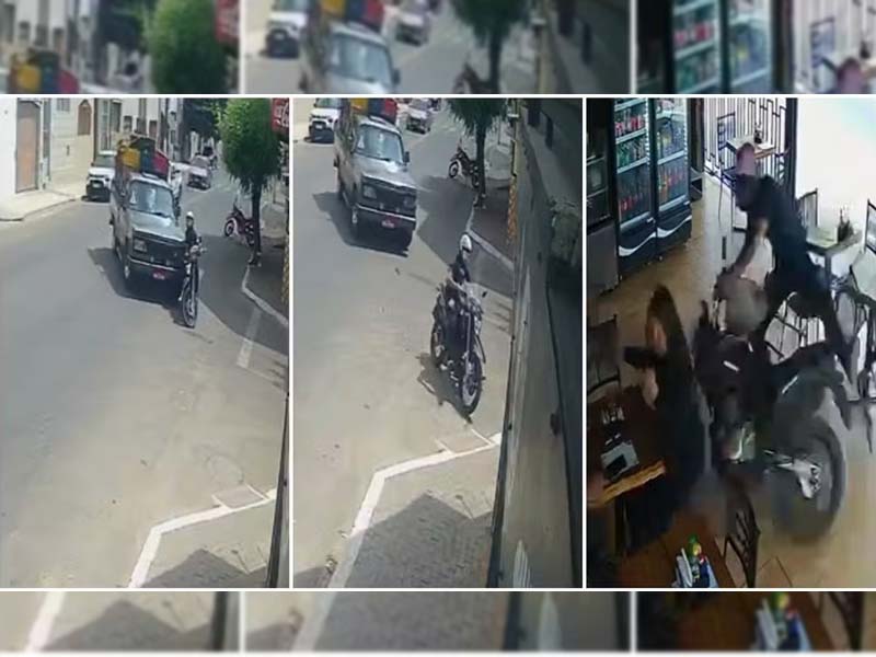 Moto invade padaria após se chocar com caminhonete no interior do Ceará