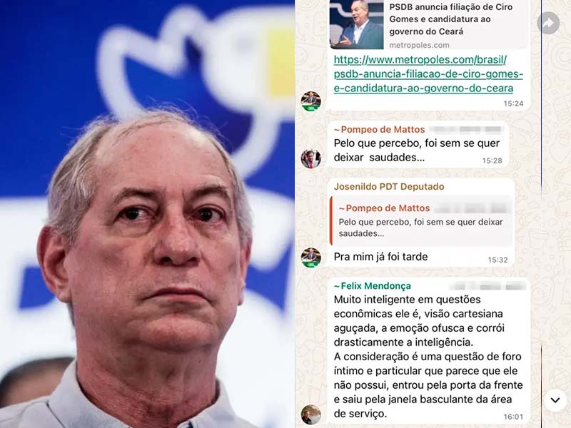 Mensagens vazadas de grupo de whatsapp mostram deputados do PDT criticando saída de Ciro Gomes: “foi sem sequer deixar saudades”