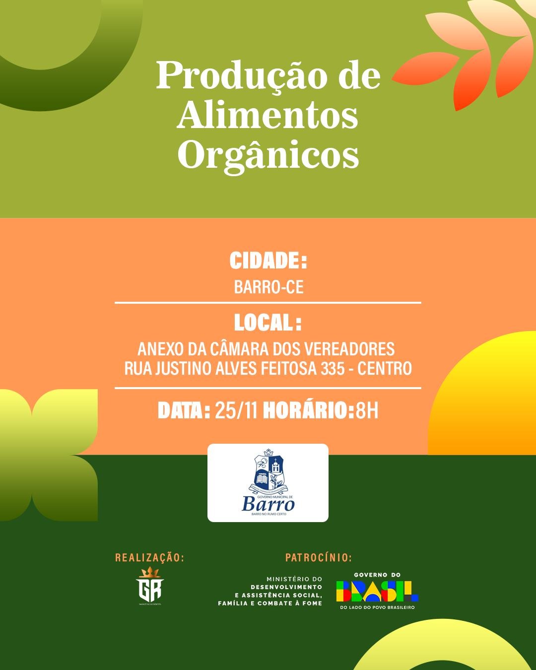 Barro recebe oficina sobre produção de alimentos orgânicos com apoio do Governo Federal