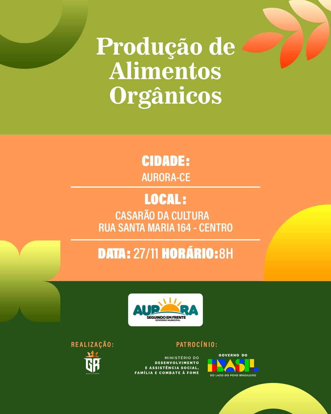 Aurora recebe oficina sobre produção de alimentos orgânicos para agricultores familiares