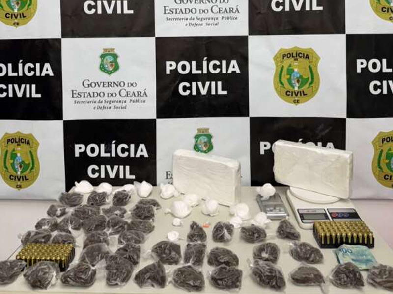 PCCE captura suspeito de tráfico com mais de 2,8 quilos de drogas e 100 munições em Juazeiro do Norte