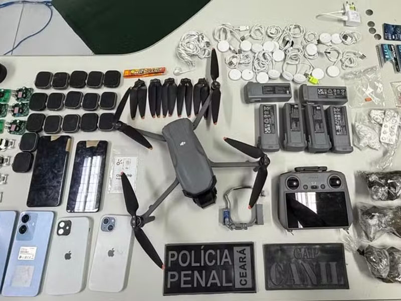 Drone é interceptado e trio é preso ao tentar levar drogas e celulares para presídios de Itaitinga